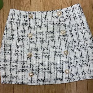 Pearl-Button White Tweed Mini Skirt